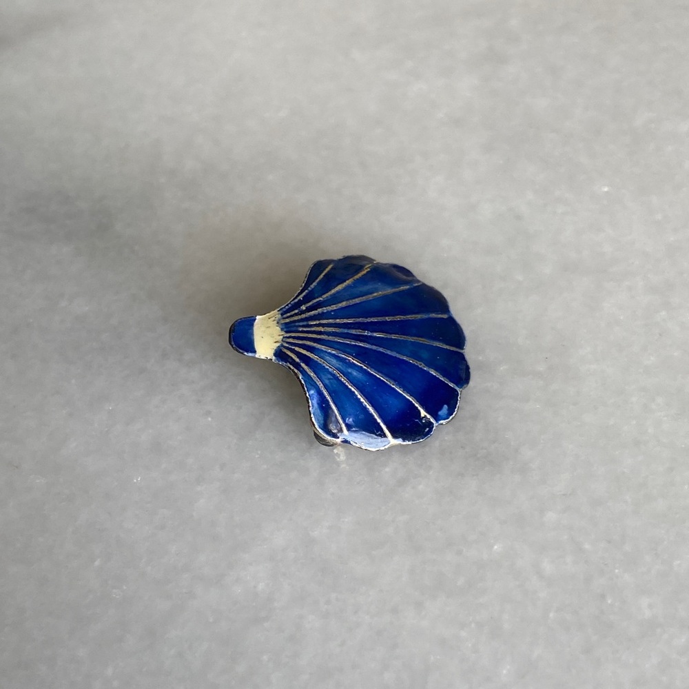 VINTAGE • Blue Shell Brooch Classic Ocean Seas Mermaid Pin Bohemian Hippie Clam - Picture 4 of 6